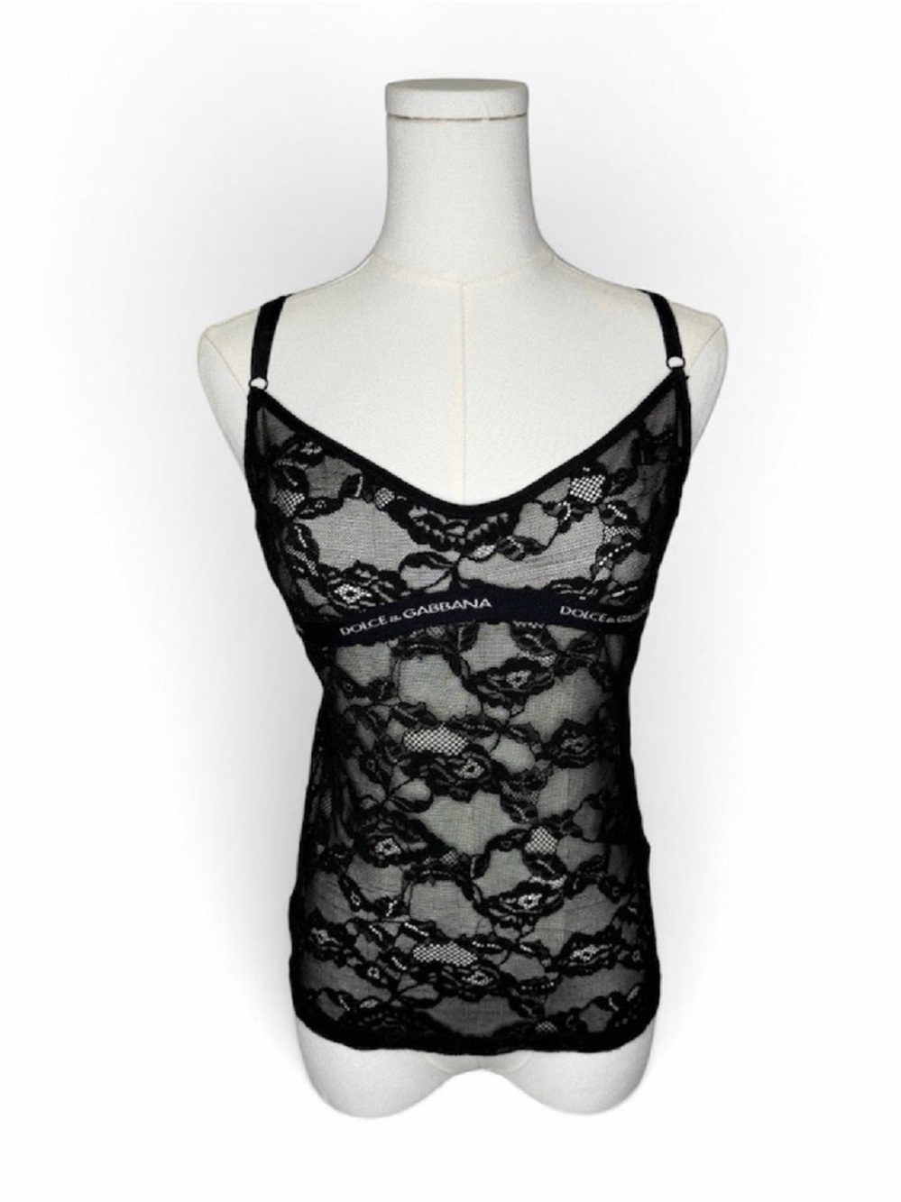 Dolce & Gabbana Sheer Black Floral Lace Slip Top